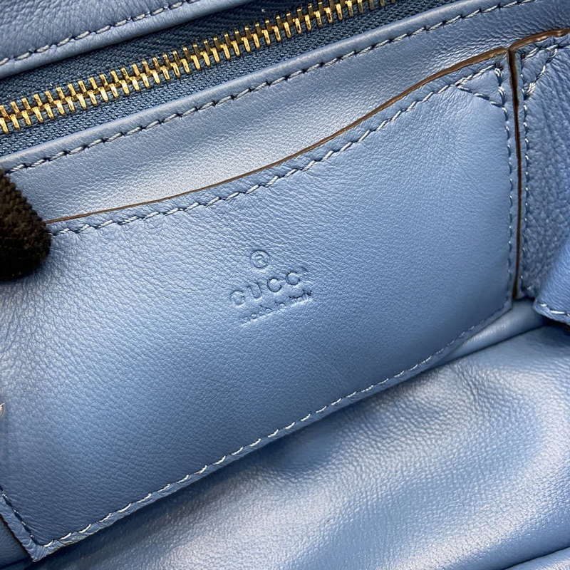 Gucci 806017 GG Milano Mini Top Handle Bag Blue GG puffy leather