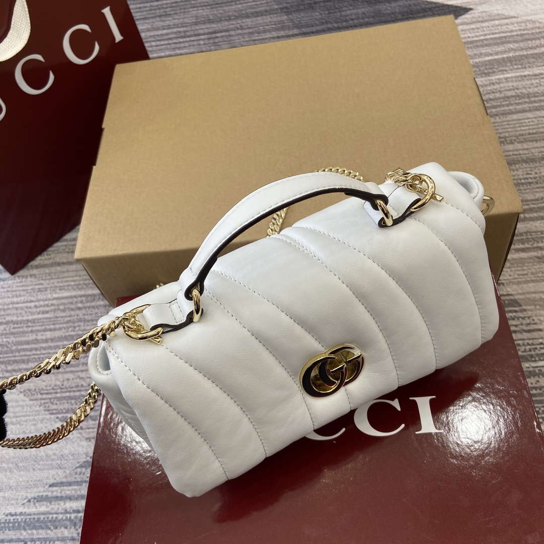 Gucci 806017 GG Milano Mini Top Handle Bag White puffy quilted leather