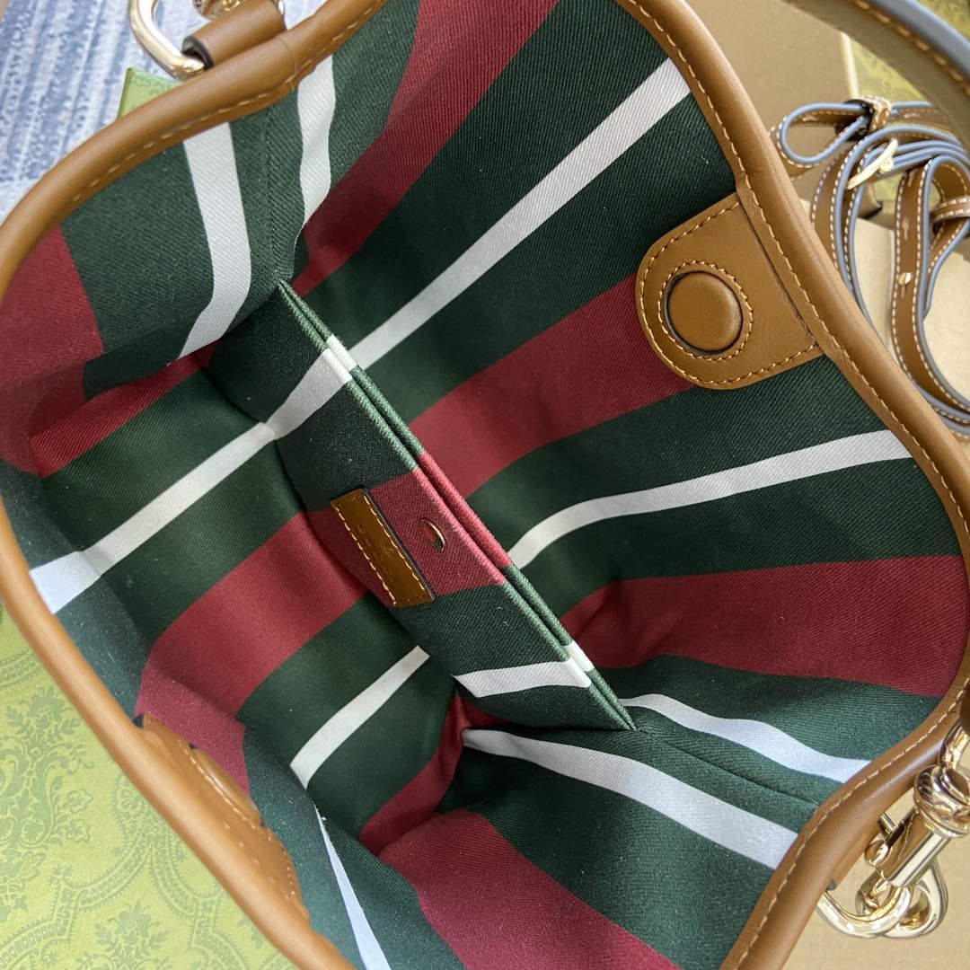 Gucci 815118 GG Emblem Mini Bucket Bag Brown