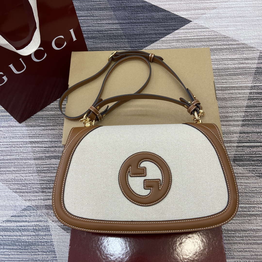 Gucci 815716 Gucci Blondie Medium top handle bag Brown & Beige cotton linen canvas
