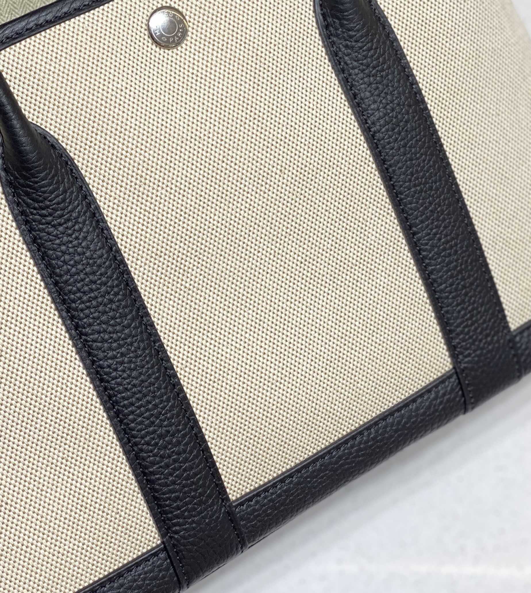 Hermes Beige Canvas and Black leather Garden Party 30cm Bag H239051