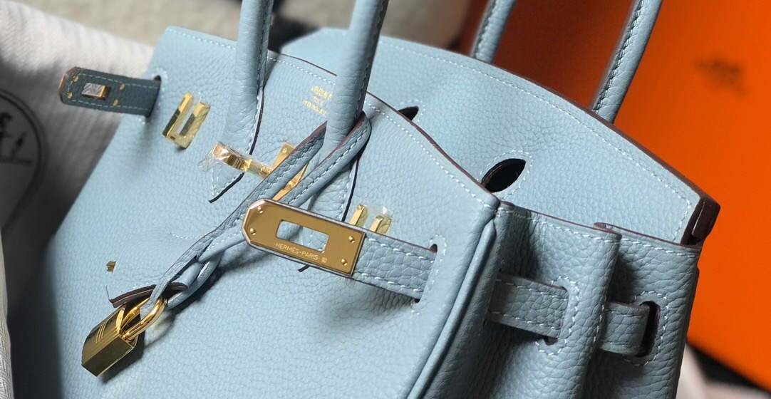 Hermes Birkin Designer Tote Bag Togo Leather 28335 Light Blue