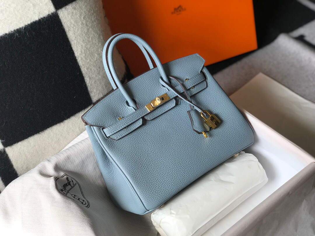 Hermes Birkin Designer Tote Bag Togo Leather 28335 Light Blue