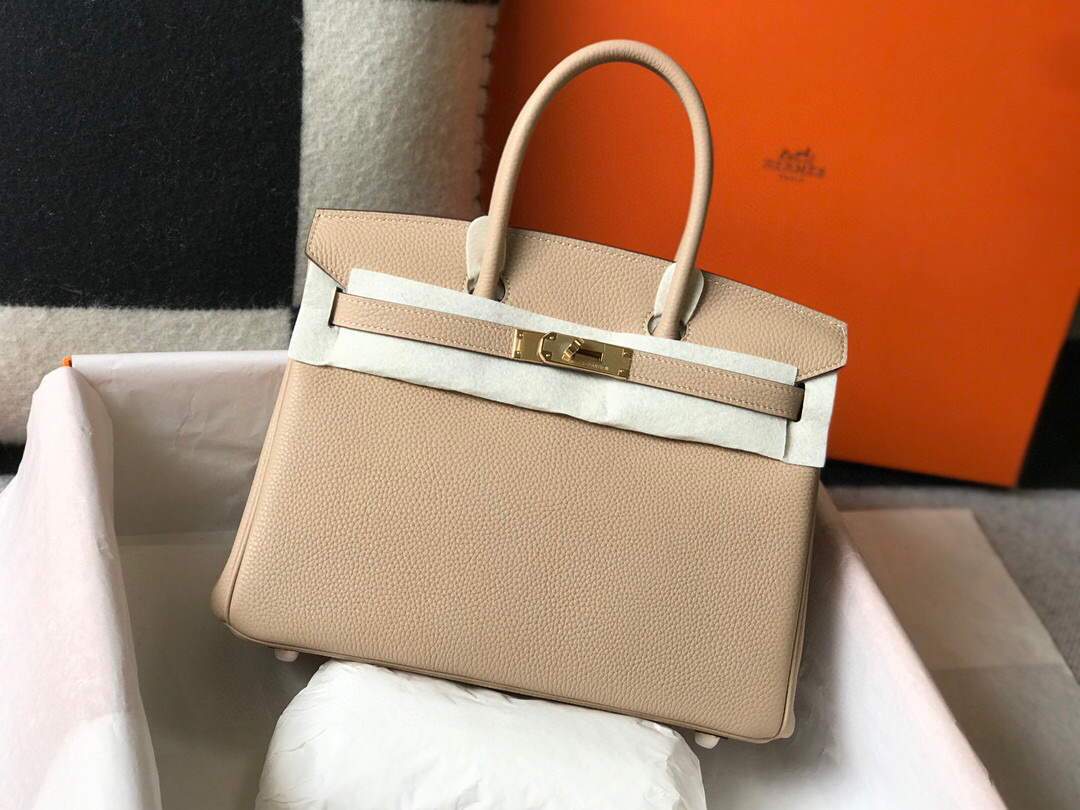 Hermes Birkin Designer Tote Bag Togo Leather 28347 Apricot