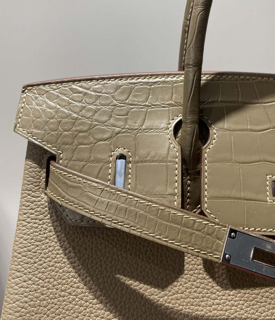 Hermes Birkin Tote Bag Togo Leather With High Gloss Nile Crocodile Emerald H28812