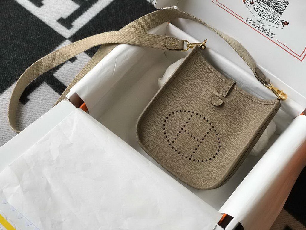 Hermes Evelyne Bag Designer Hermes Mini Crossbody Bag 20382 Gold Buckle Kakhi