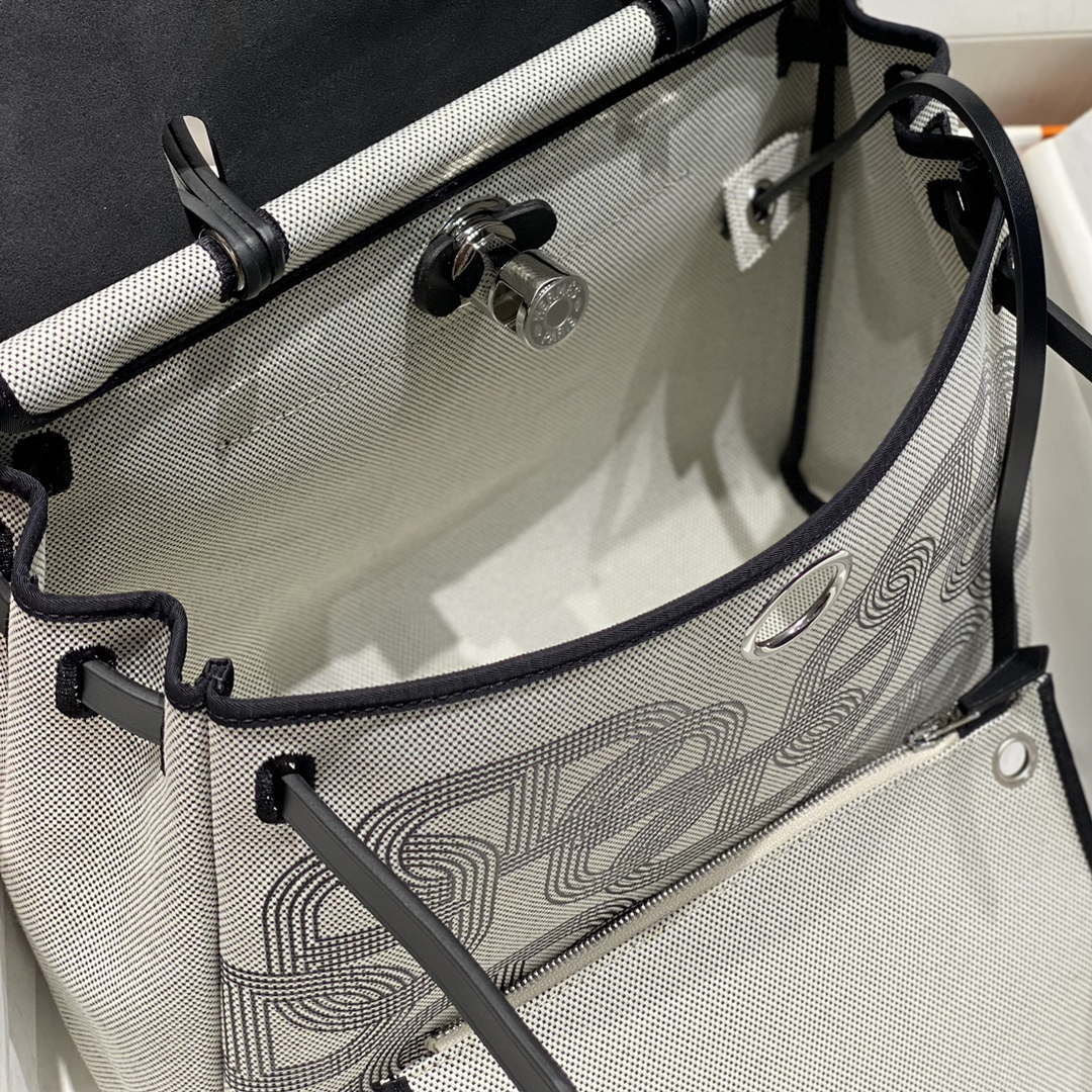 Hermes H084076CKAD Herbag Zip 31 Bag in Black Hunter Leather and Canvas H60062