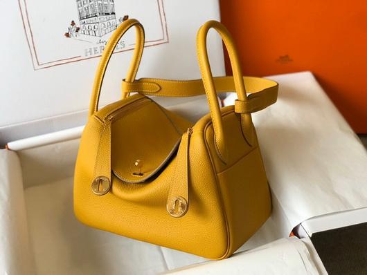 Hermes Lindy 26cm Designer Tote Shoulder Bags Yellow Gold