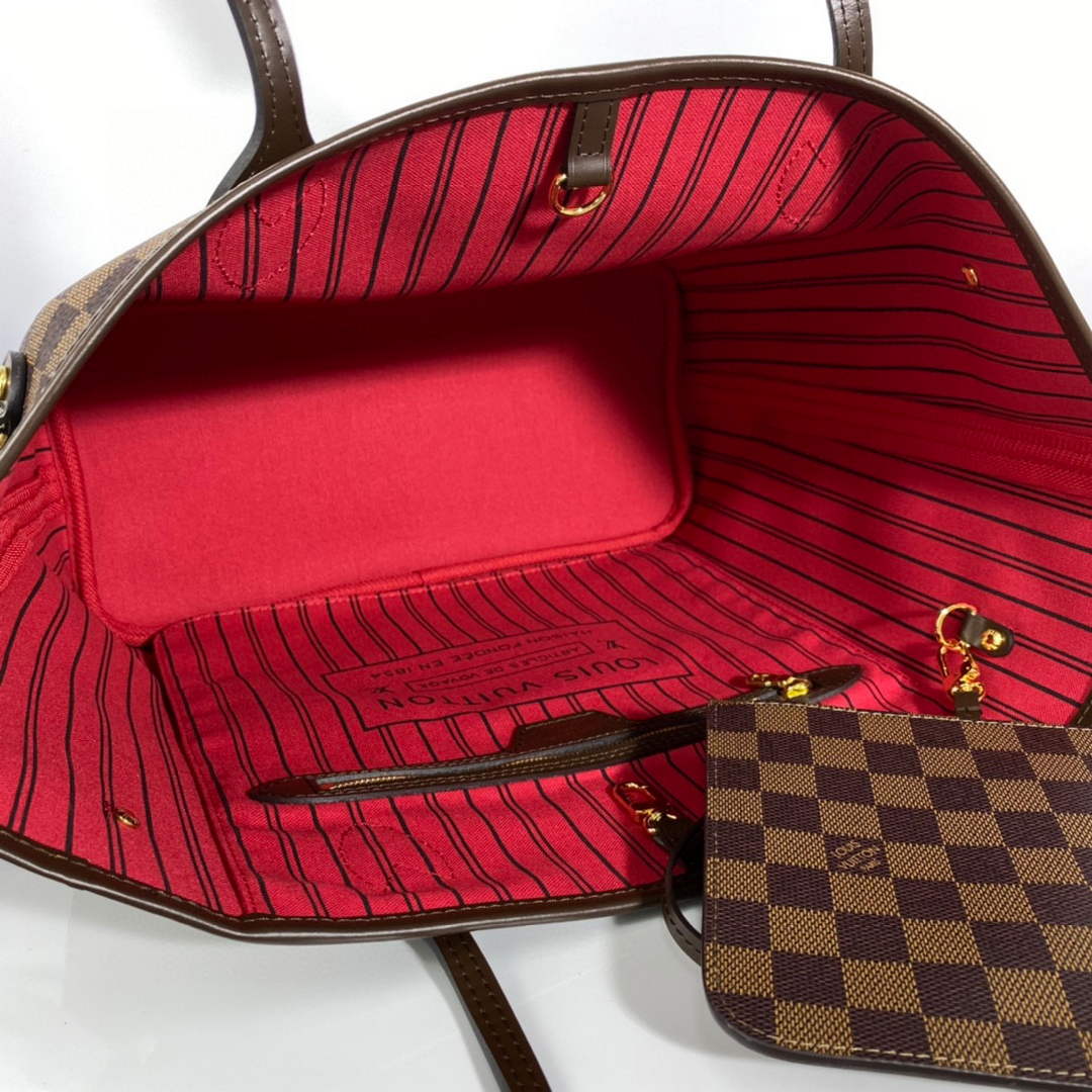 Louis Vuitton LV N41358 Neverfull MM Damier Ebene Cerise Red