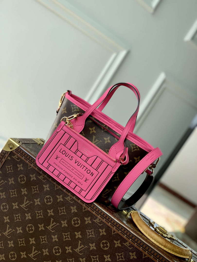 LV M12106 Louis Vuitton Neverfull Bandoulière Inside Out BB Handbag Rose
