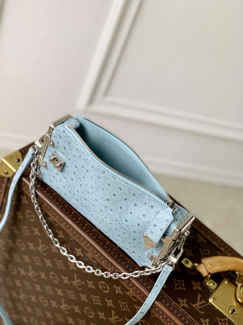 LV M25445 Louis Vuitton Slim Trunk Bag Ostrich Pattern Sky blue
