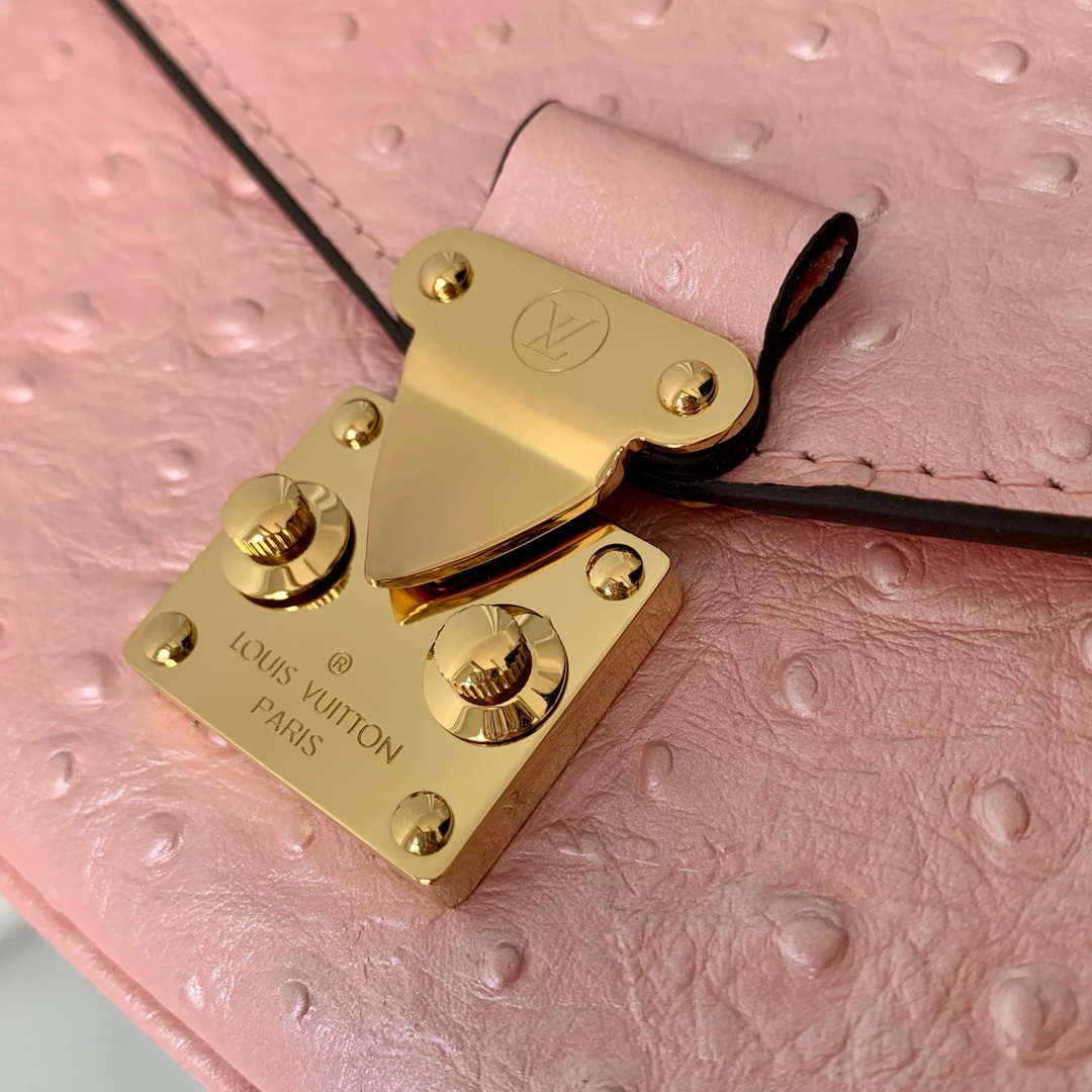 LV N85902 Louis Vuitton Pochette Métis East West Bag Ostrich leather Pink Glaze