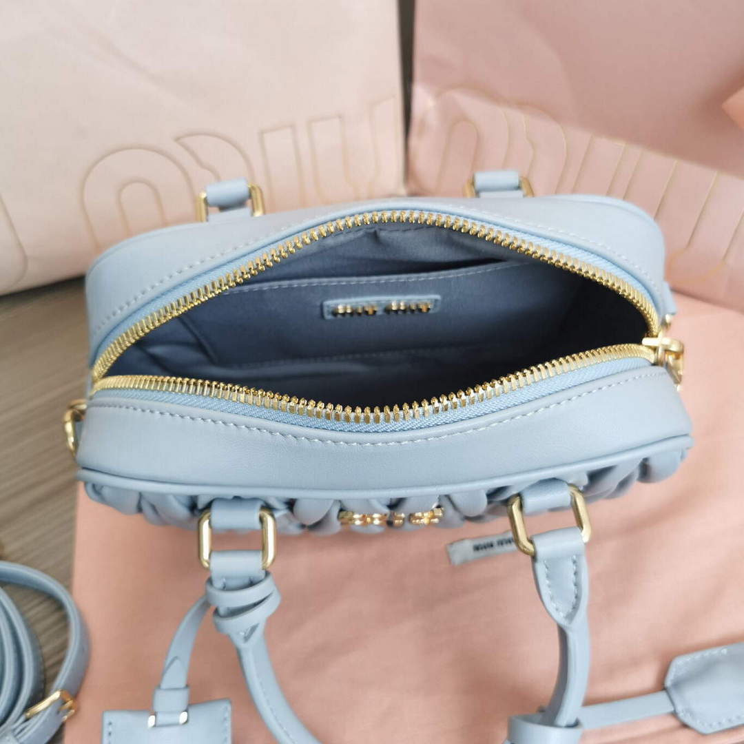 MiuMiu 5BB123 Matelassé nappa leather handbag Cornflower Blue