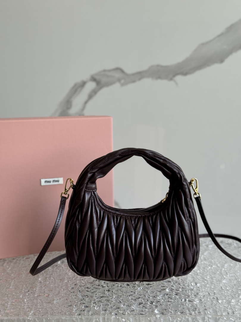 MiuMiu 5BC125 Small Matelassé nappa leather handbag Dark Brown
