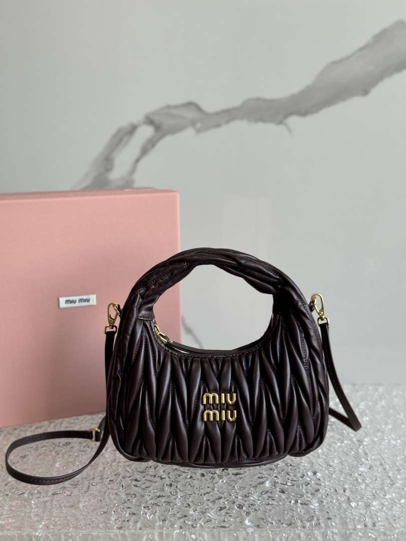 MiuMiu 5BC125 Small Matelassé nappa leather handbag Dark Brown