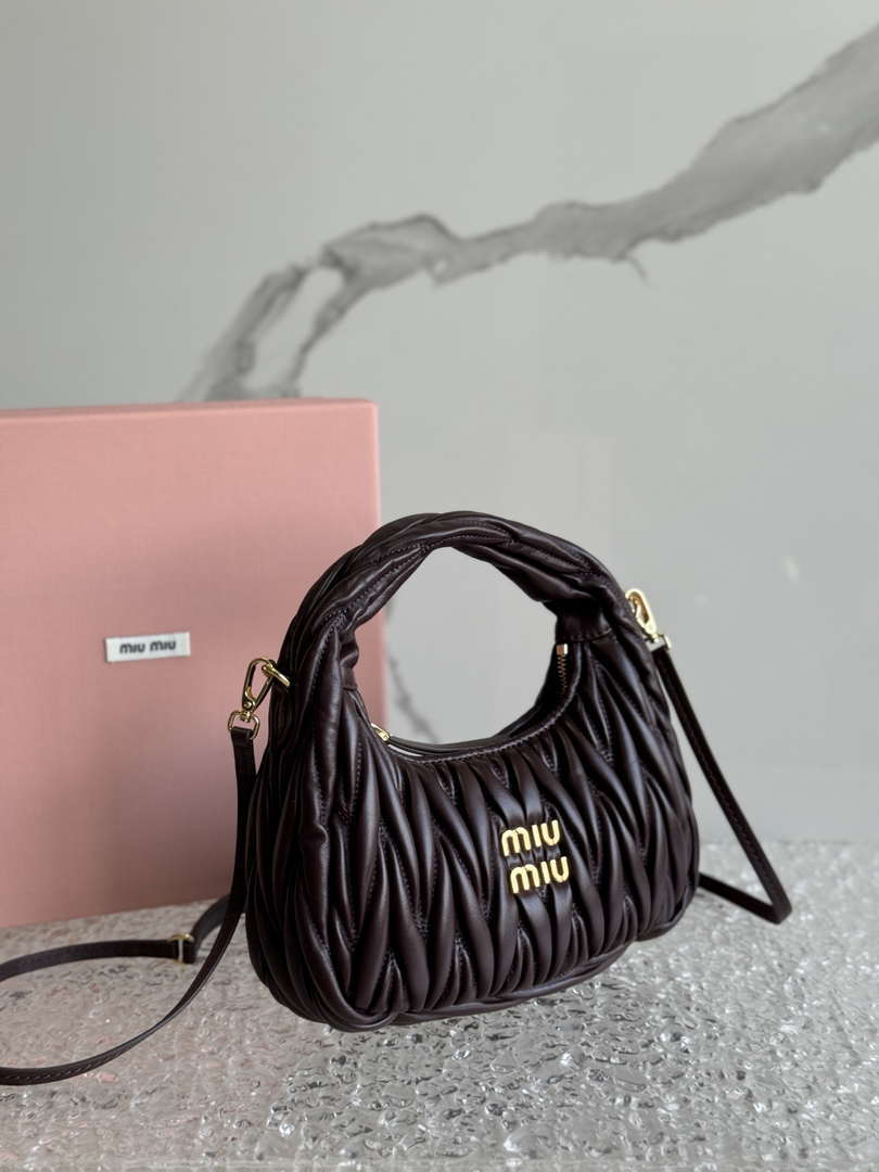 MiuMiu 5BC125 Small Matelassé nappa leather handbag Dark Brown