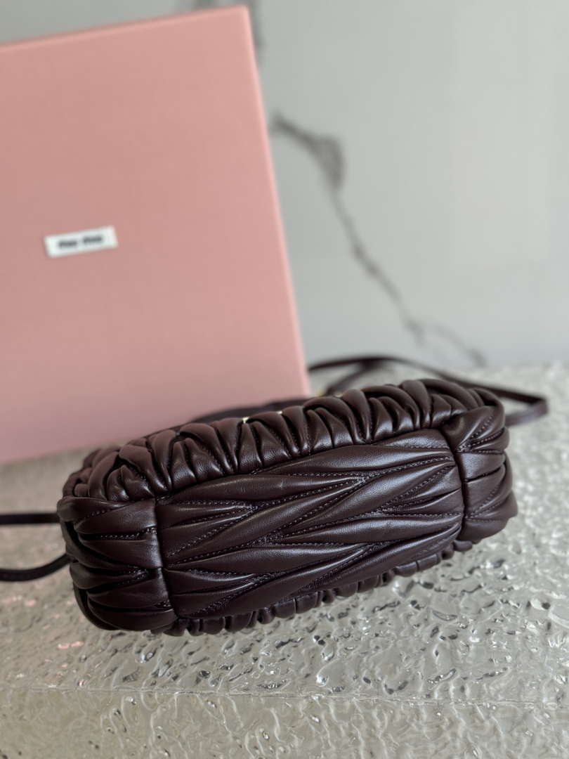 MiuMiu 5BC125 Small Matelassé nappa leather handbag Dark Brown