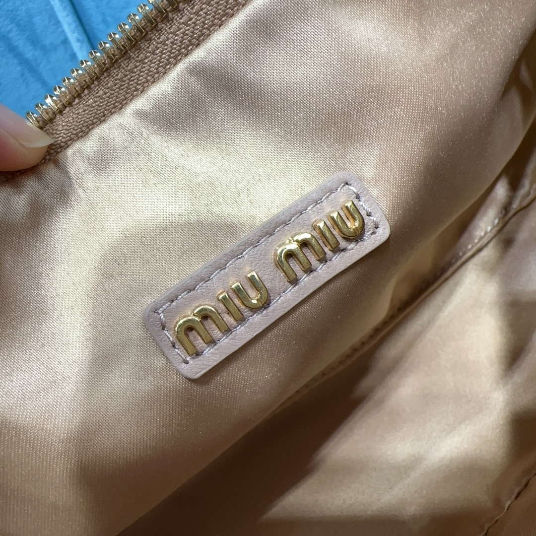 MiuMiu 5BC153 Wander matelassé nappa leather hobo bag Apricot