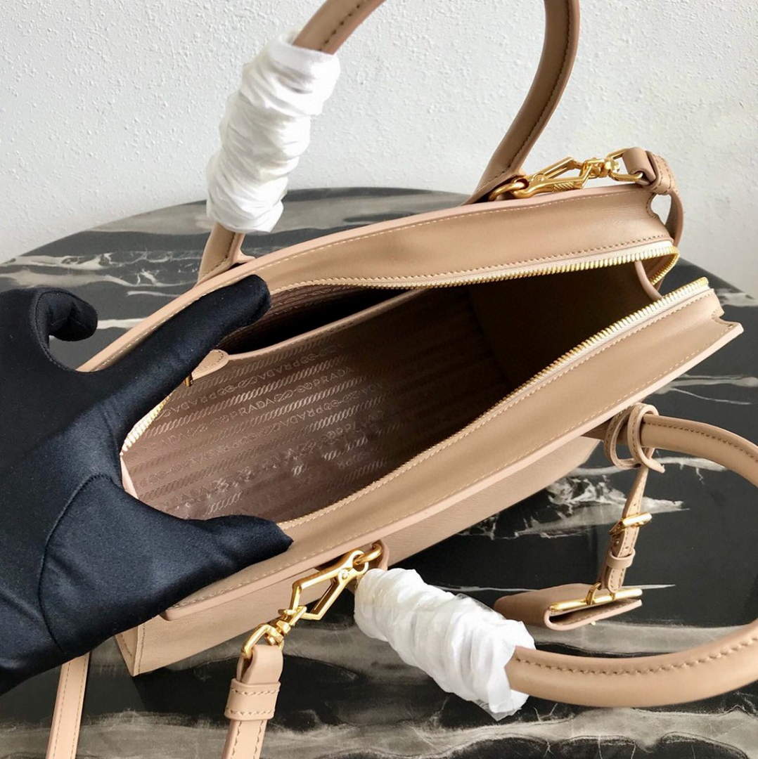 Prada 1BA046 Medium Esplanade Leather Tote Bag Apricot