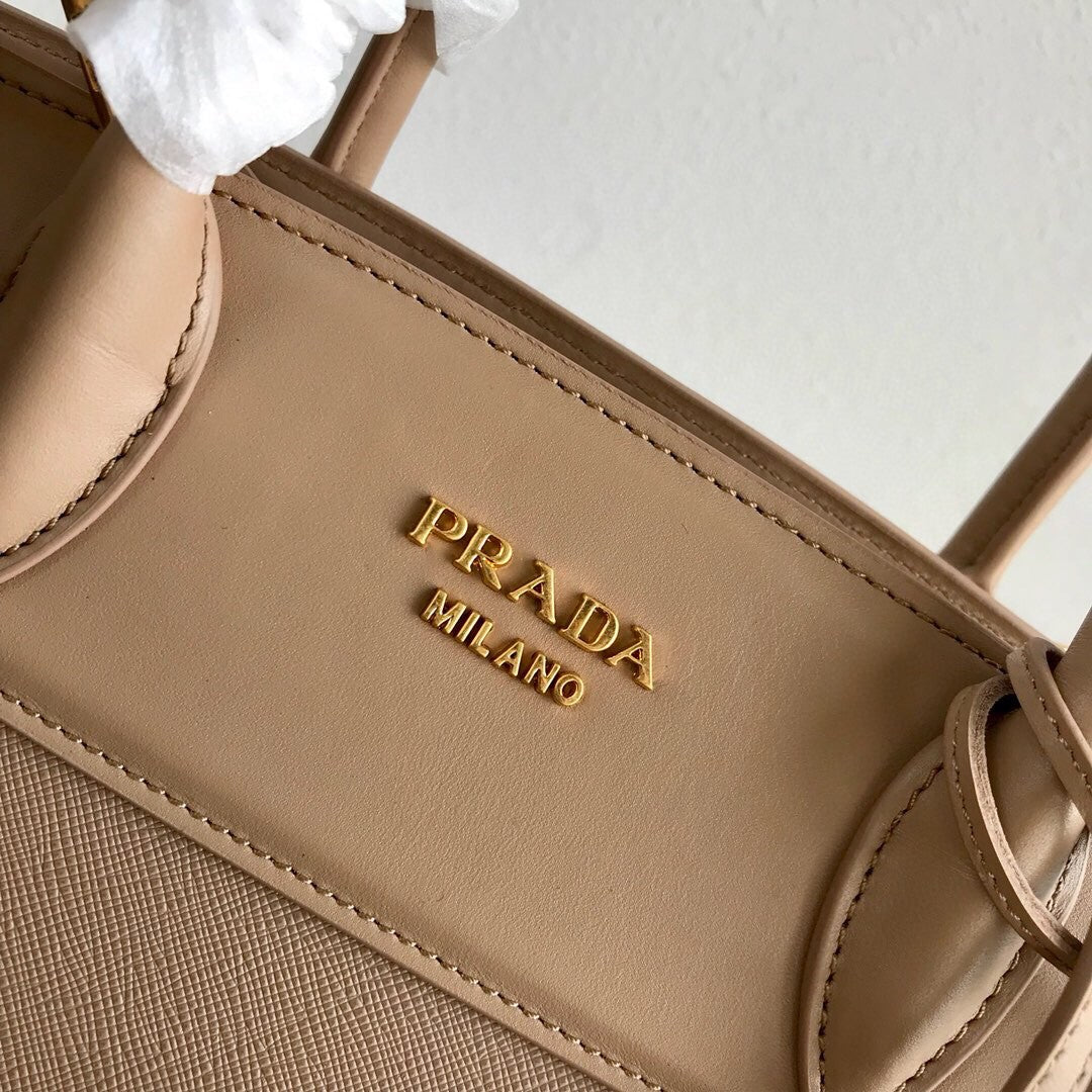 Prada 1BA046 Medium Esplanade Leather Tote Bag Apricot