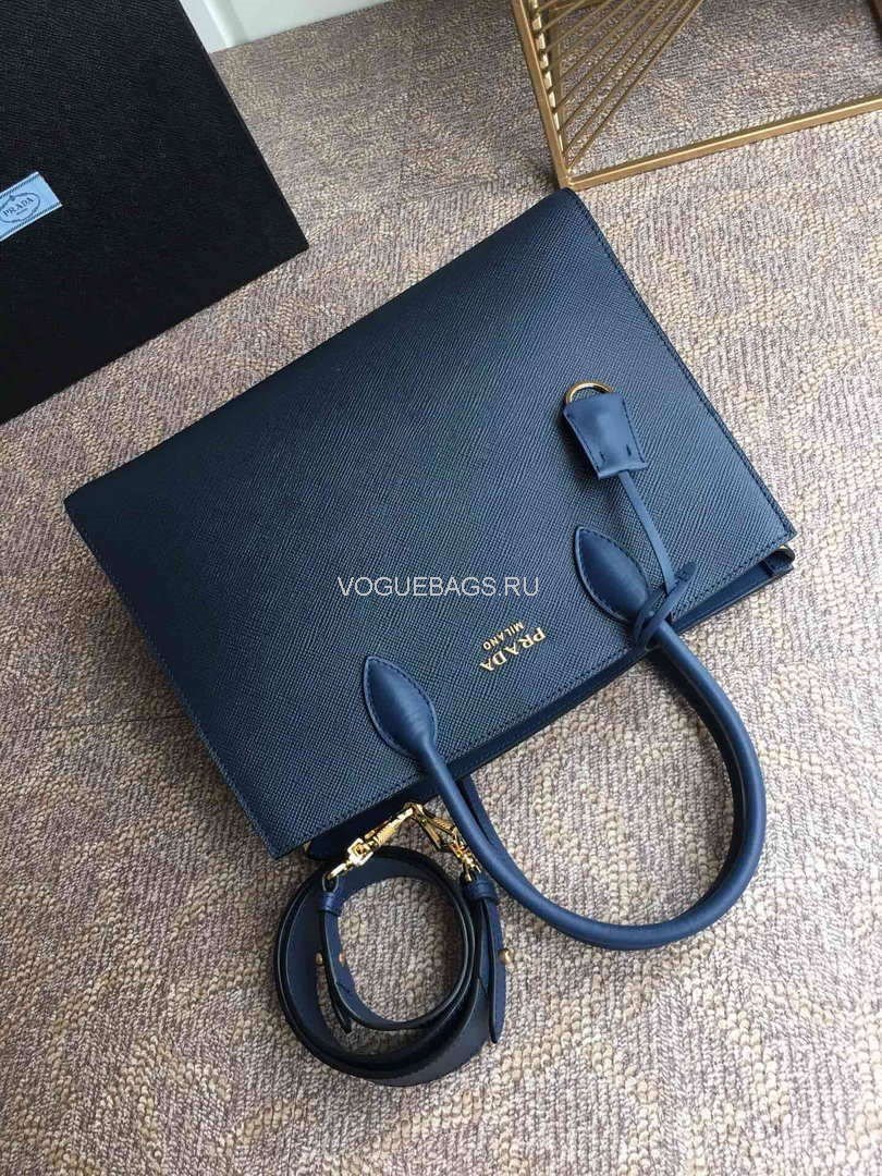 Prada 1BA153 Large Saffiano Leather Handbag In Navy Blue