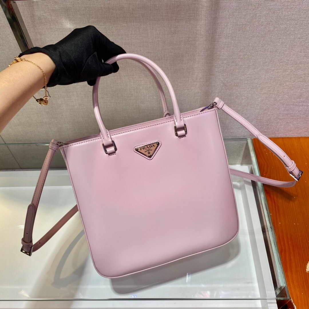 Prada 1BA330 Brushed Leather Tote Bag Pink