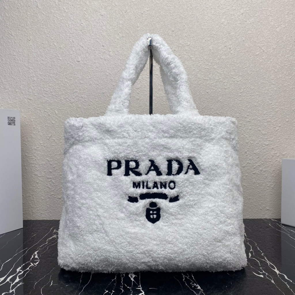 Prada 1BG130 Shearling Tote Shoulder bag White
