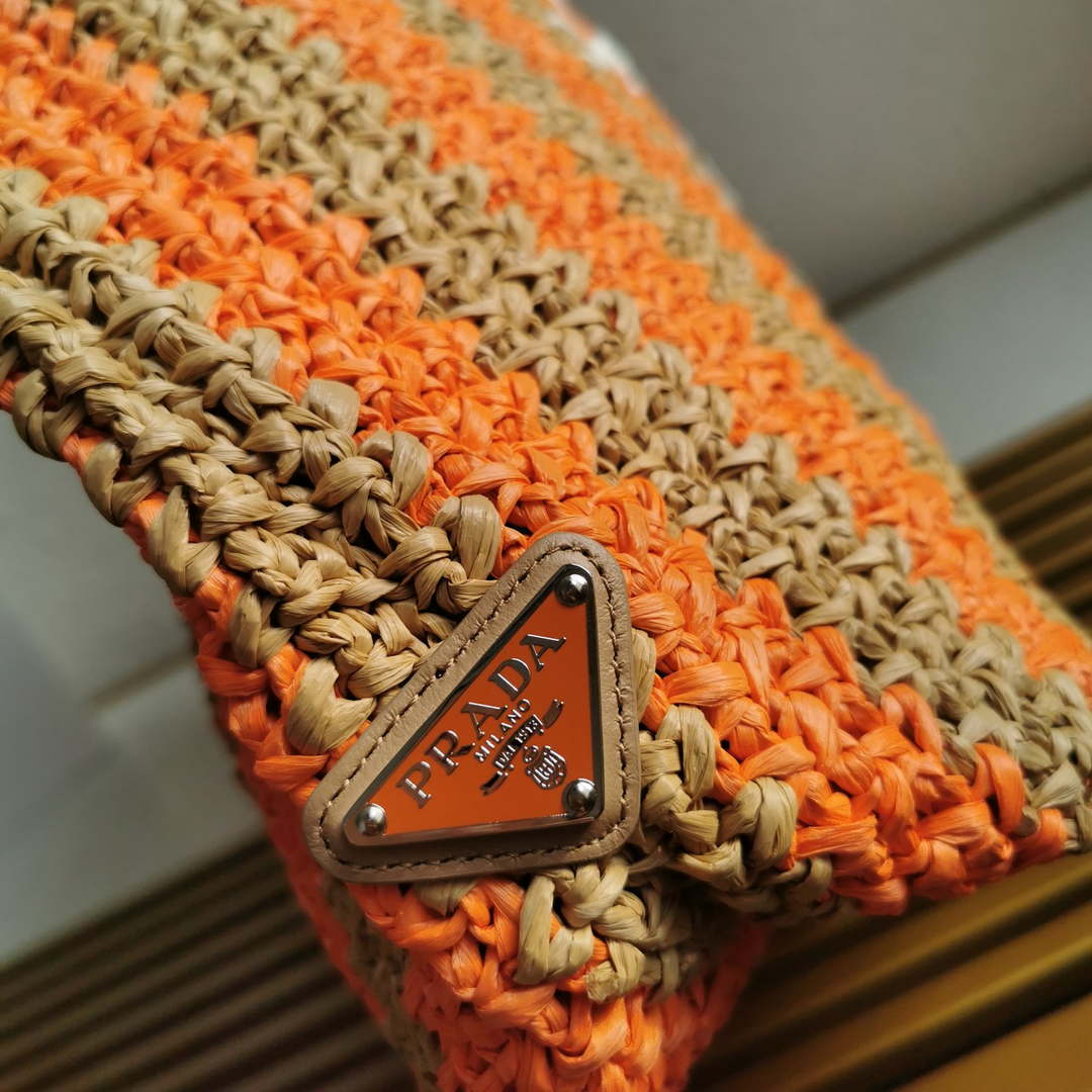 Prada 1BG392 Large Crochet tote bag Nature With Orange