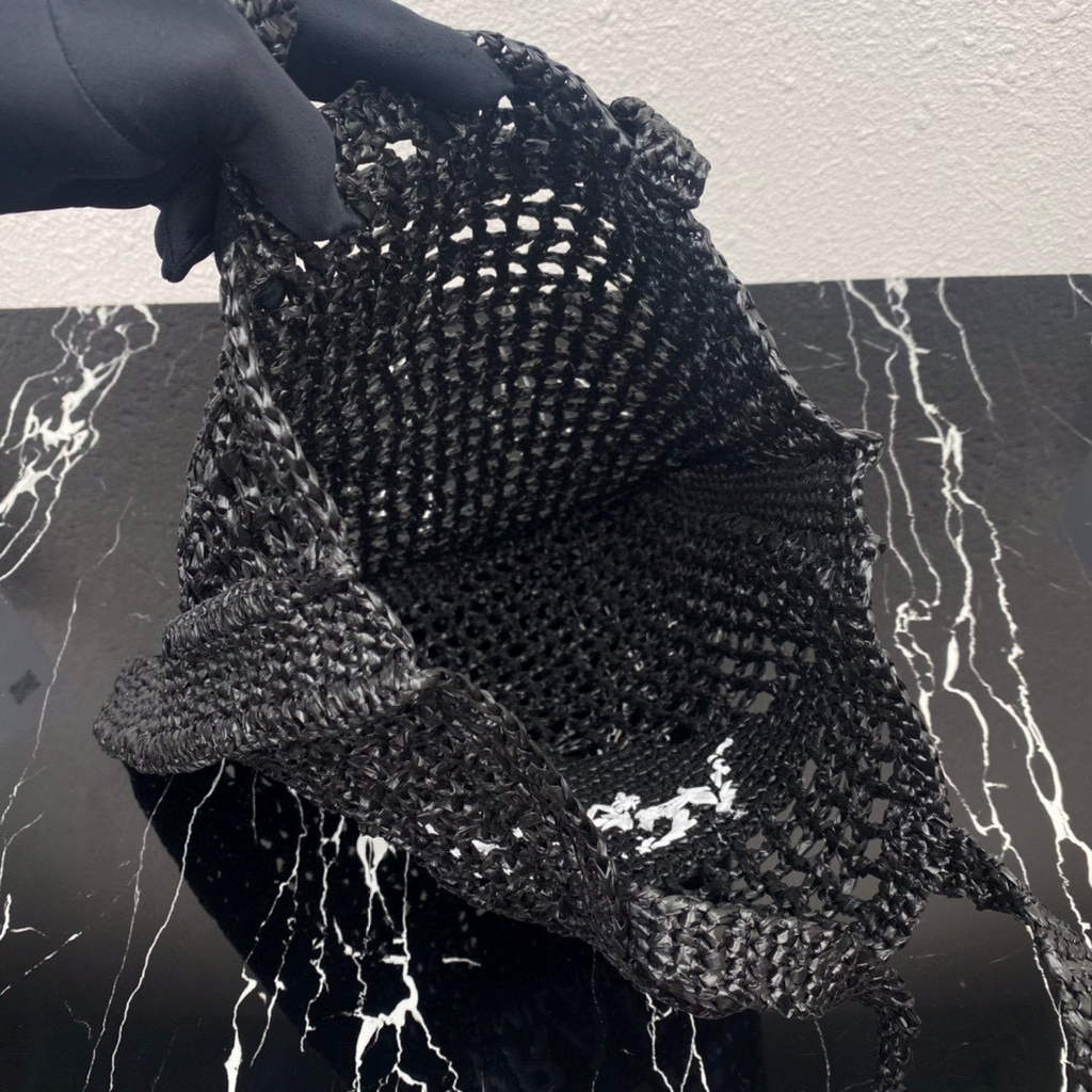 Prada 1BG393 Raffia tote bag Black