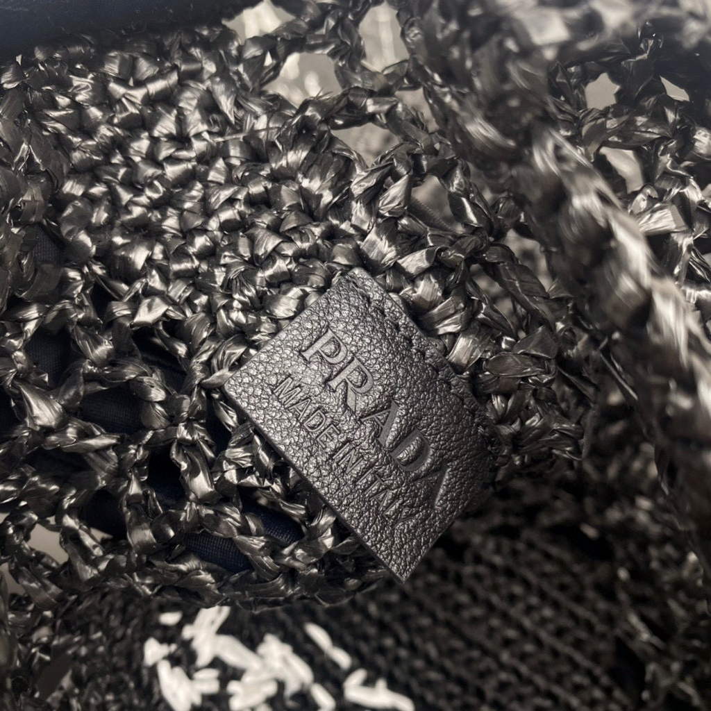 Prada 1BG393 Raffia tote bag Black