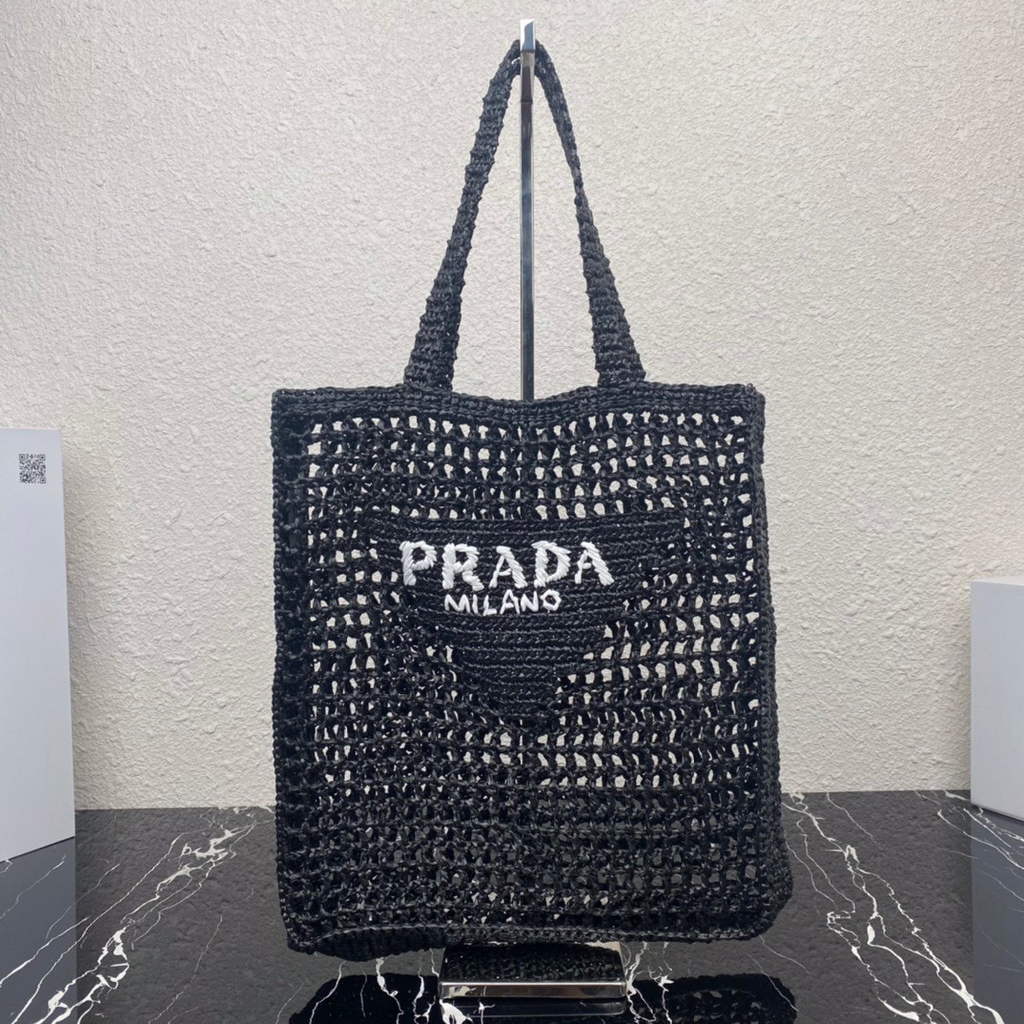 Prada 1BG393 Raffia tote bag Black