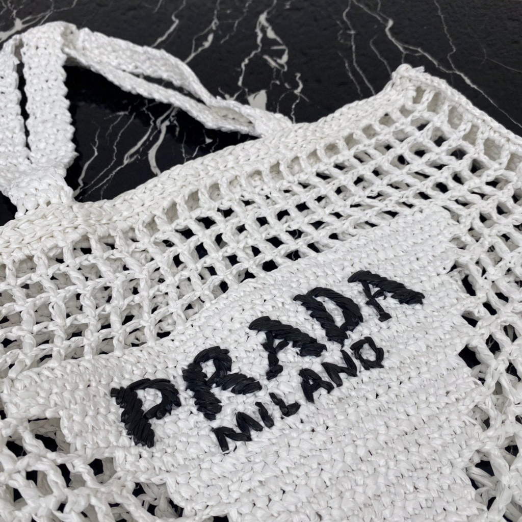 Prada 1BG393 Raffia tote bag White