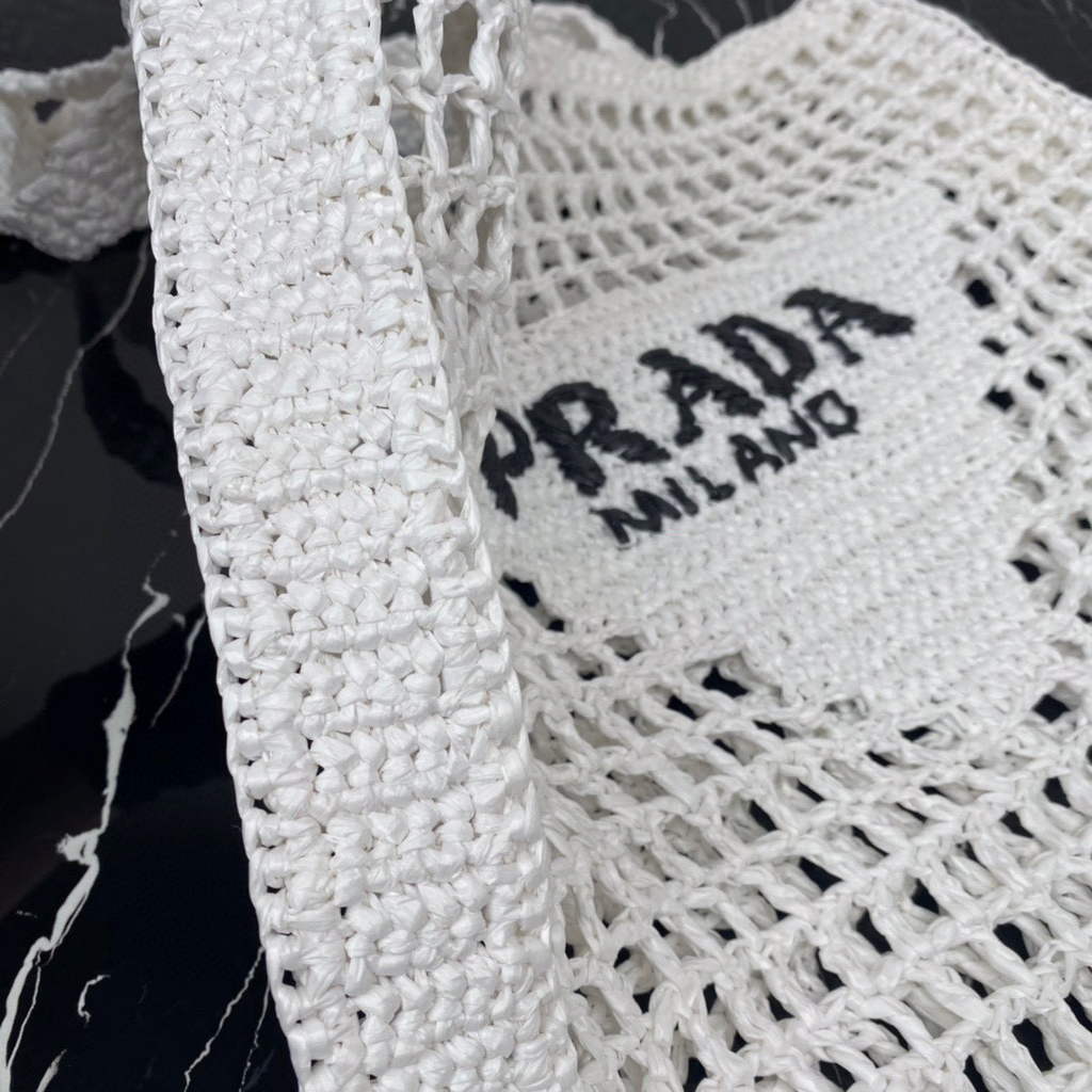 Prada 1BG393 Raffia tote bag White