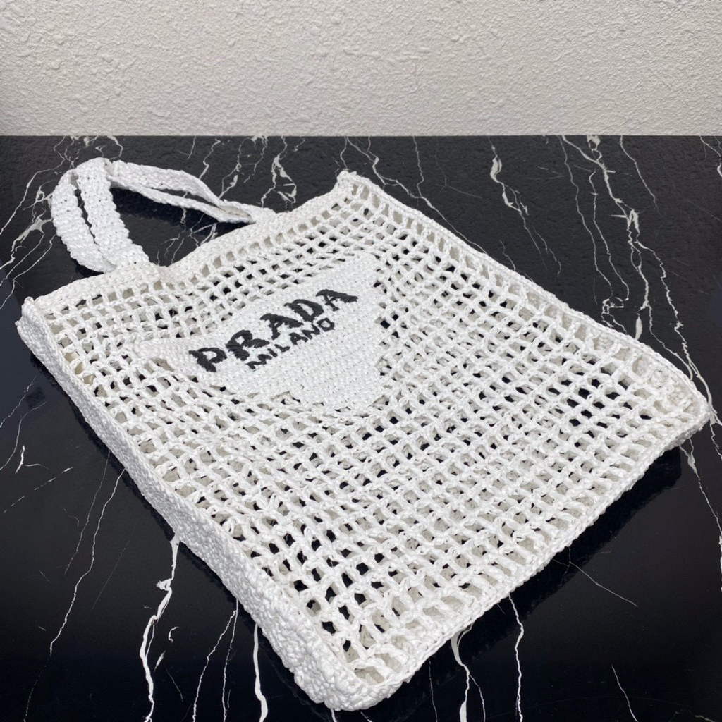 Prada 1BG393 Raffia tote bag White