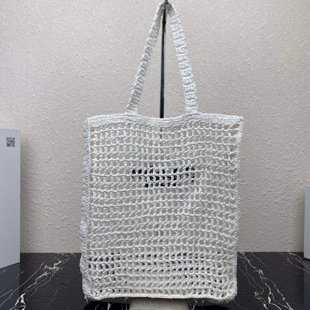 Prada 1BG393 Raffia tote bag White