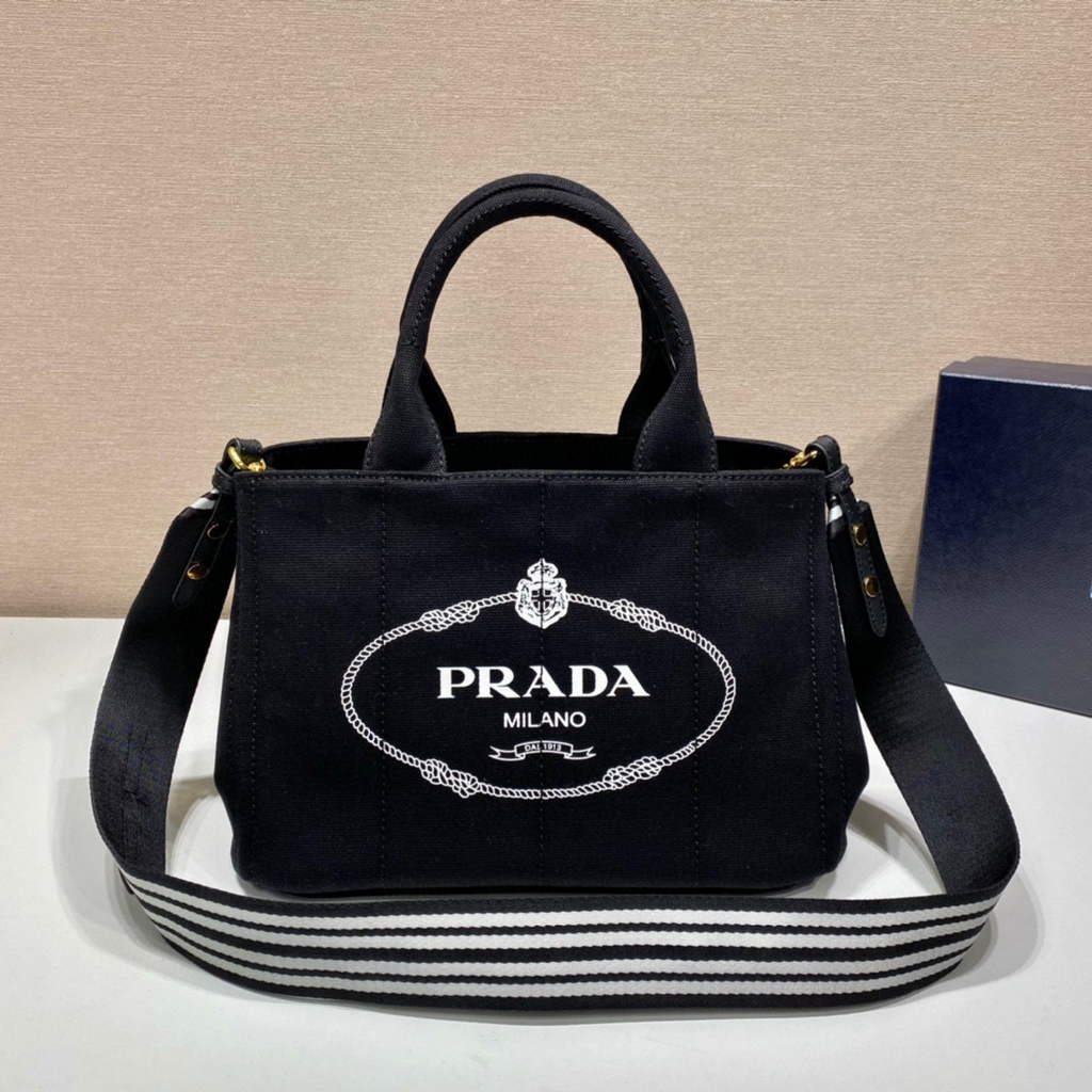 Prada 1BG439 Denim Tote bag Black and white