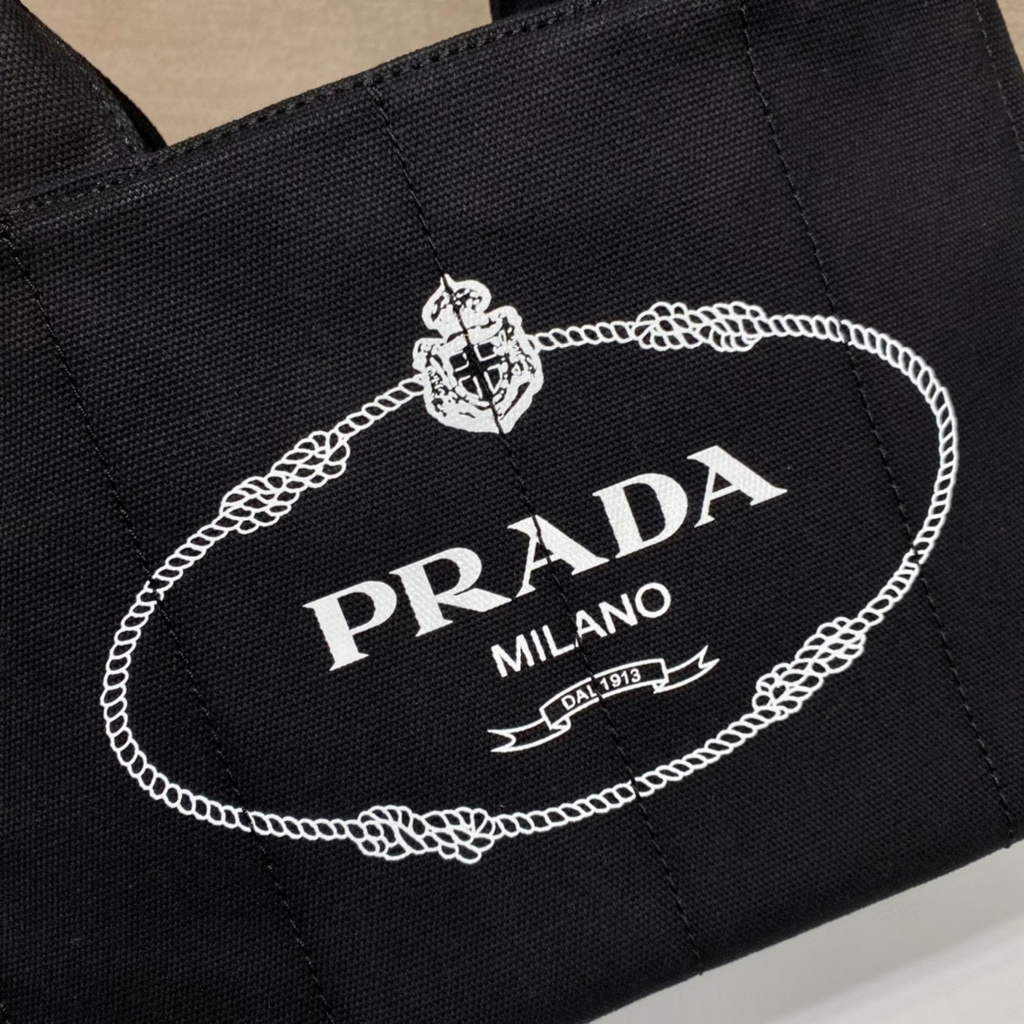 Prada 1BG439 Denim Tote bag Black and white