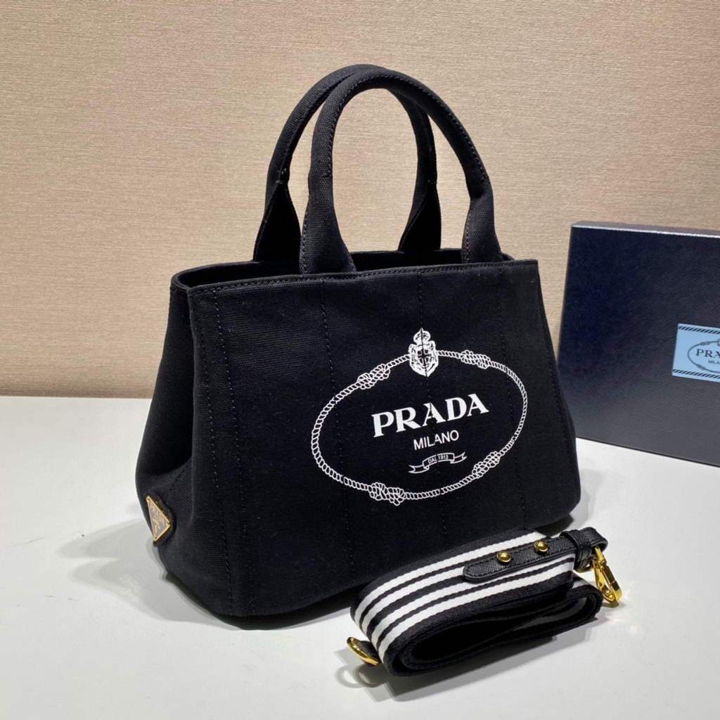 Prada 1BG439 Denim Tote bag Black and white