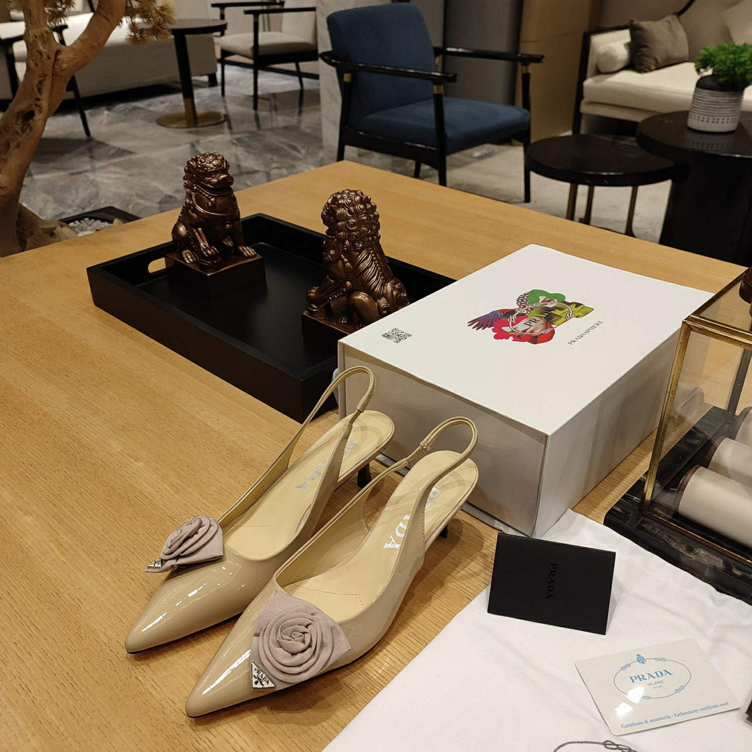 Prada 1I174N flower-appliqué slingback pumps P78558