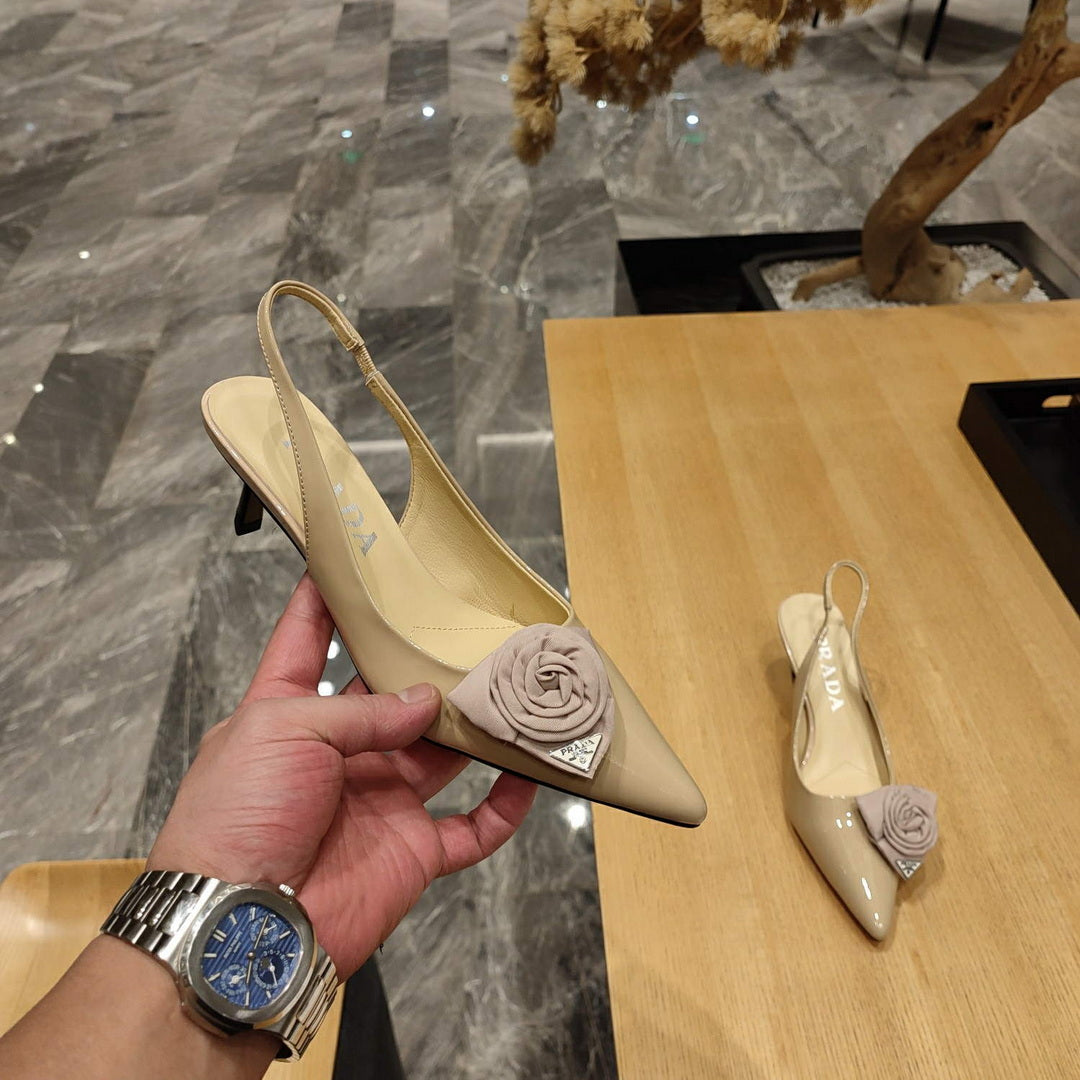 Prada 1I174N flower-appliqué slingback pumps P78558