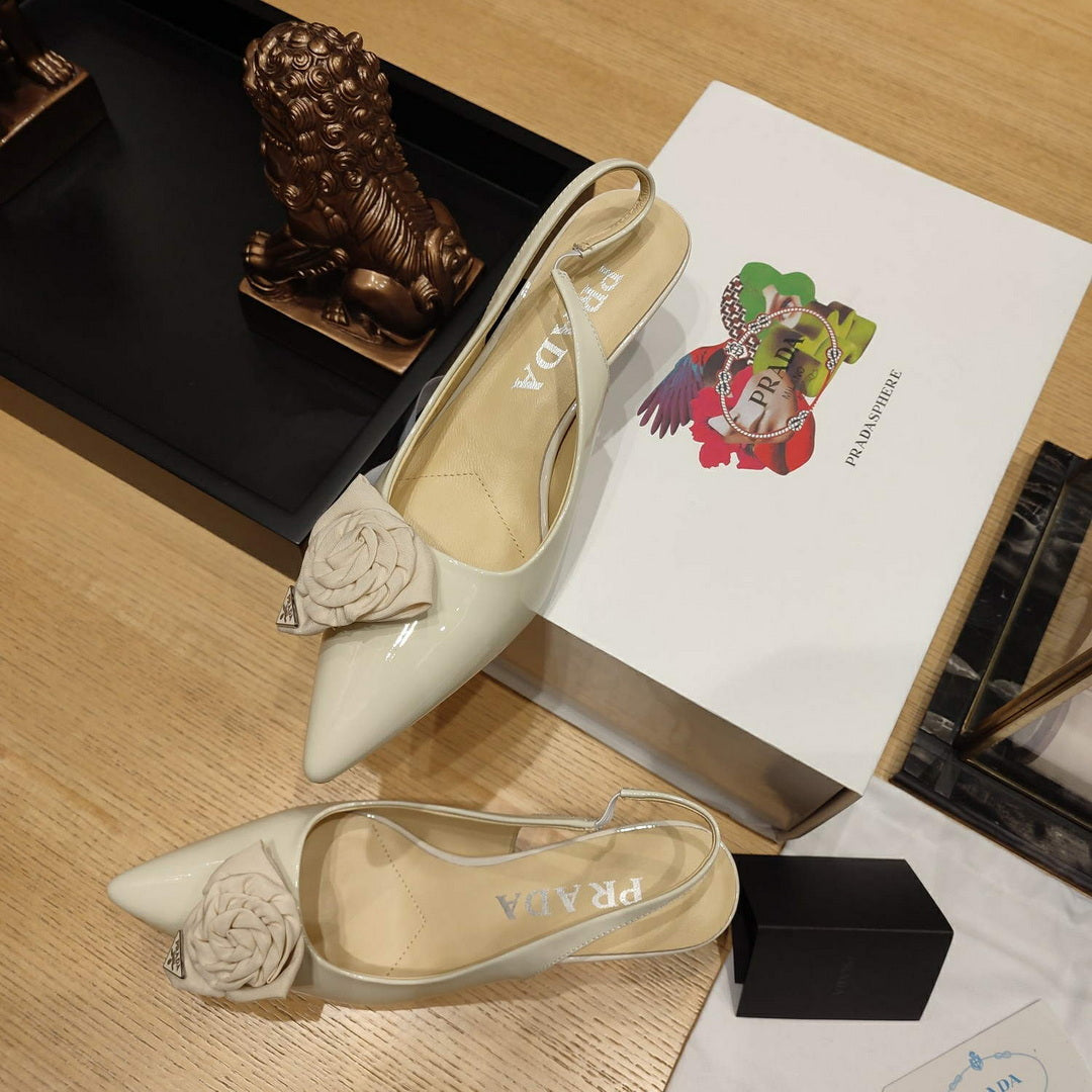 Prada 1I174N flower-appliqué slingback pumps P78559