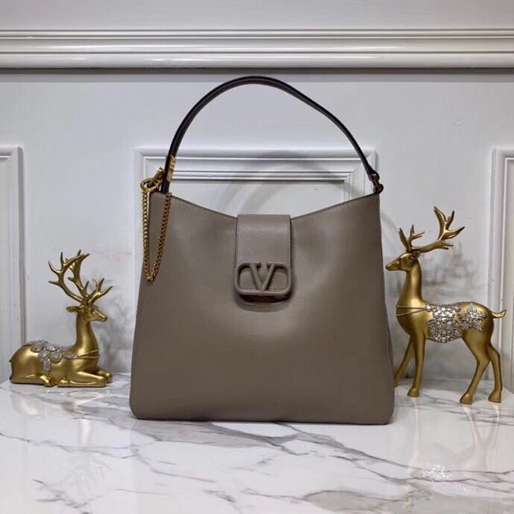 Valentino 50027 Vsling Grainy Calfskin Hobo Bag Gray