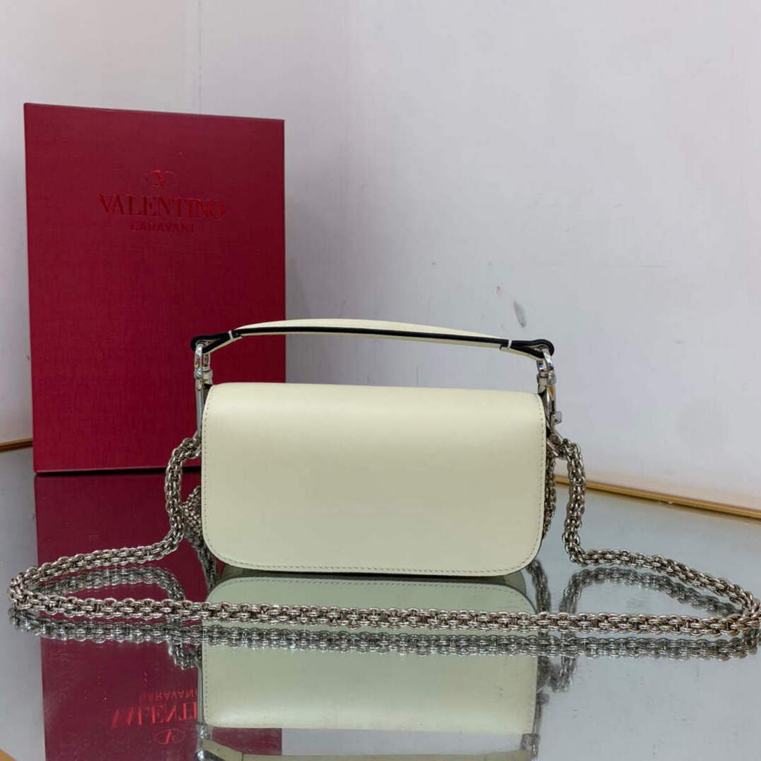 Valentino WB0K53ZXL Star diamond Locò Small Shoulder Bag in Calfskin Light Ivory