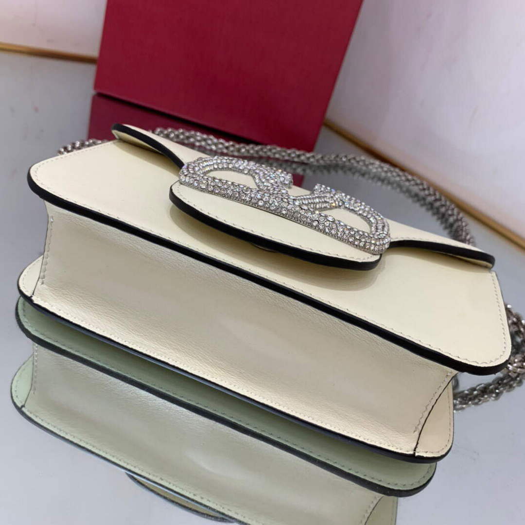 Valentino WB0K53ZXL Star diamond Locò Small Shoulder Bag in Calfskin Light Ivory