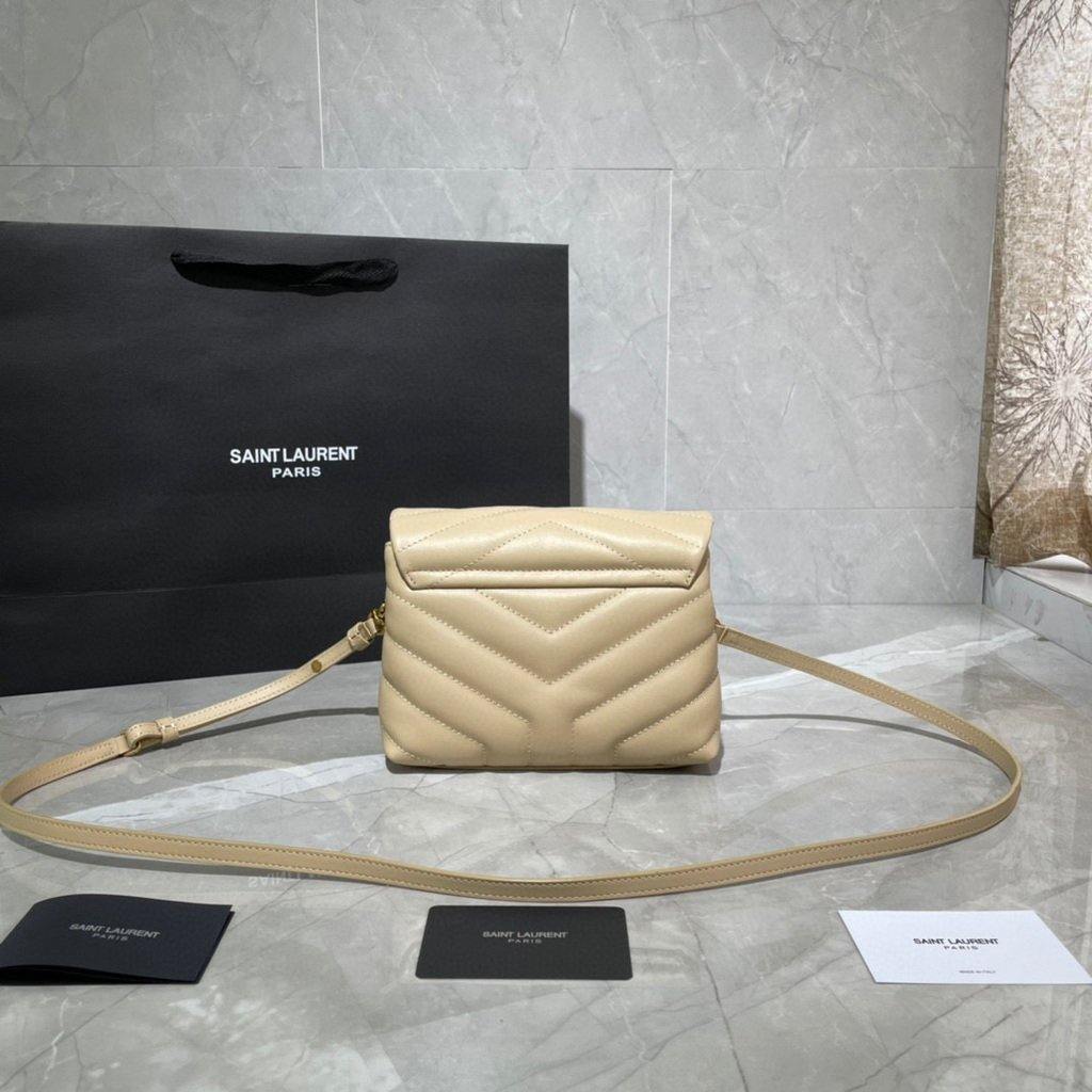 YSL 467072 Saint Laurent Loulou Toy Bag In Matelassé “Y” Leather Apricot
