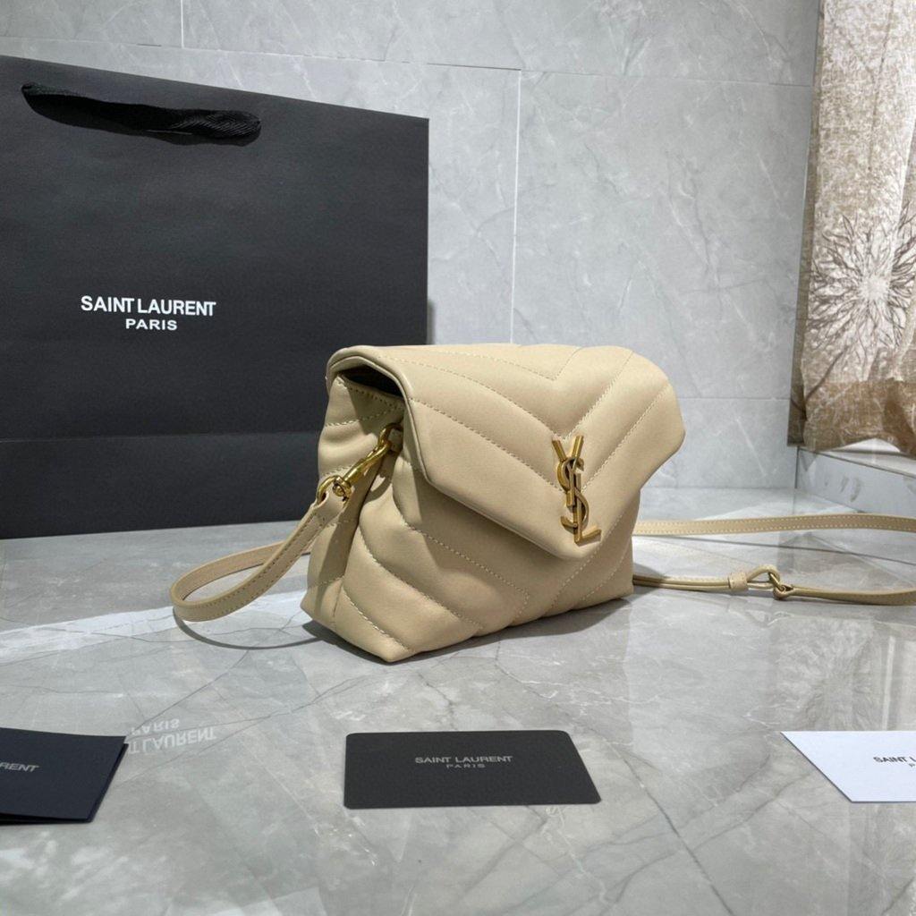 YSL 467072 Saint Laurent Loulou Toy Bag In Matelassé “Y” Leather Apricot