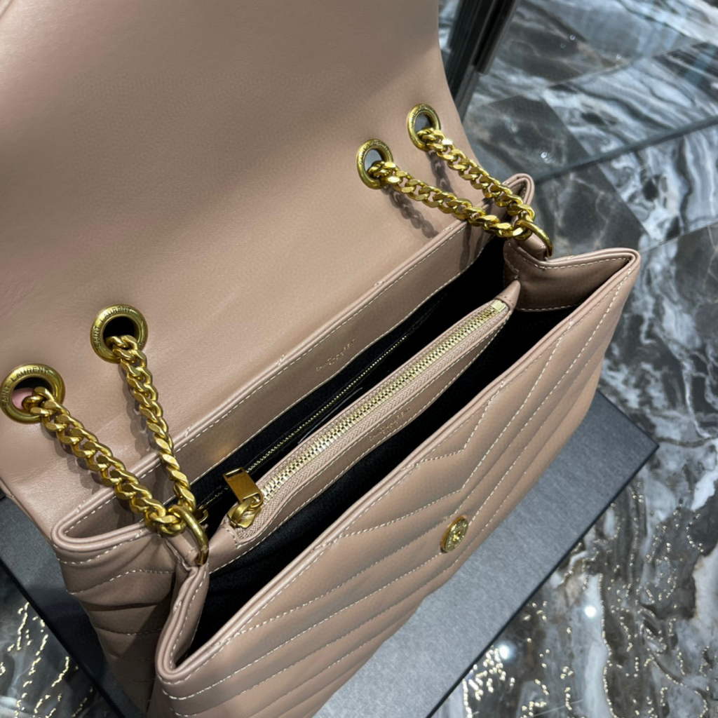 YSL 574946 Saint Laurent Loulou Medium Bag In in Matelasse “Y” Leather Nude Pink