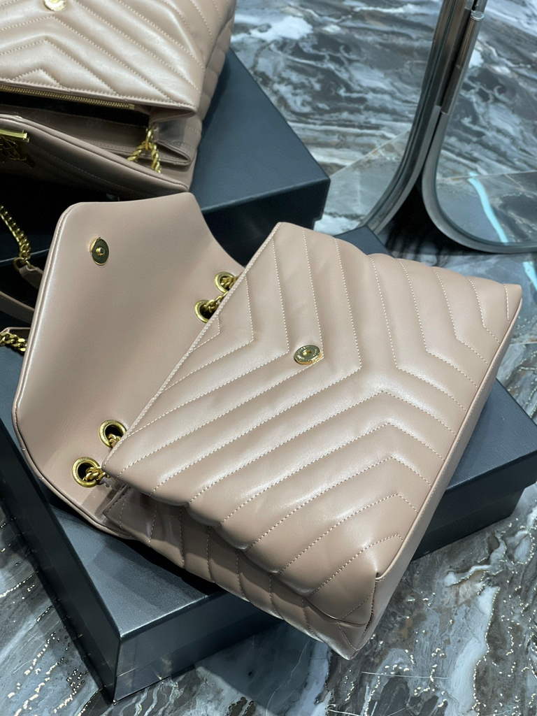 YSL 574946 Saint Laurent Loulou Medium Bag In in Matelasse “Y” Leather Nude Pink