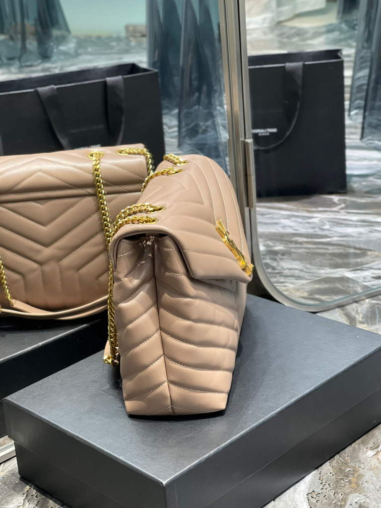 YSL 574946 Saint Laurent Loulou Medium Bag In in Matelasse “Y” Leather Nude Pink