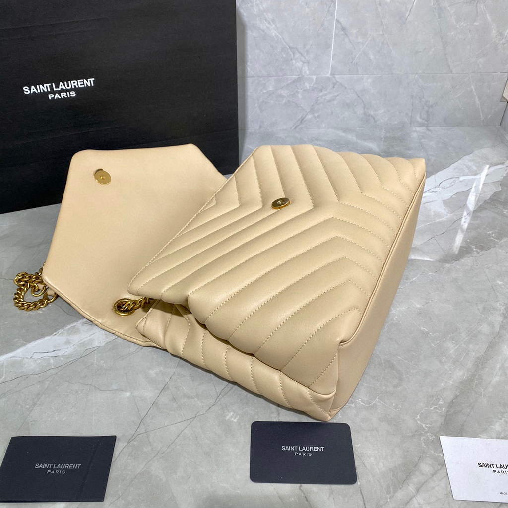 YSL 574946 Saint Laurent Loulou Medium Bag In Matelasse “Y” Leather Apricot